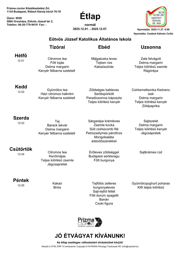 Eotvos Alt. Iskola 49. Heti Etlap