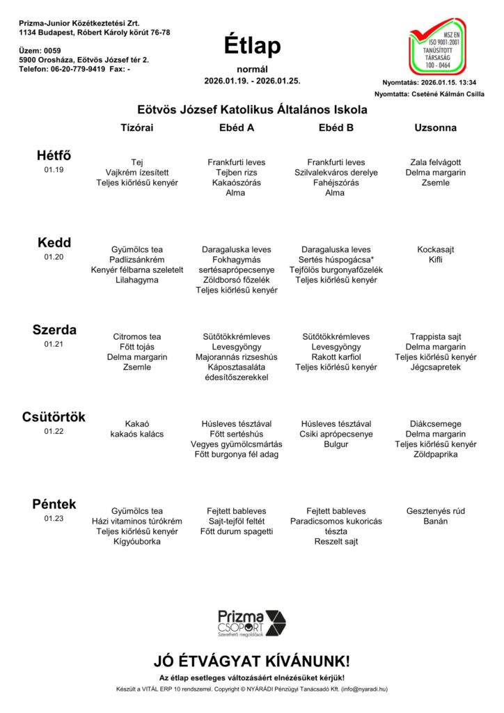 Eotvos Alt. Iskola 4. Heti Etlap