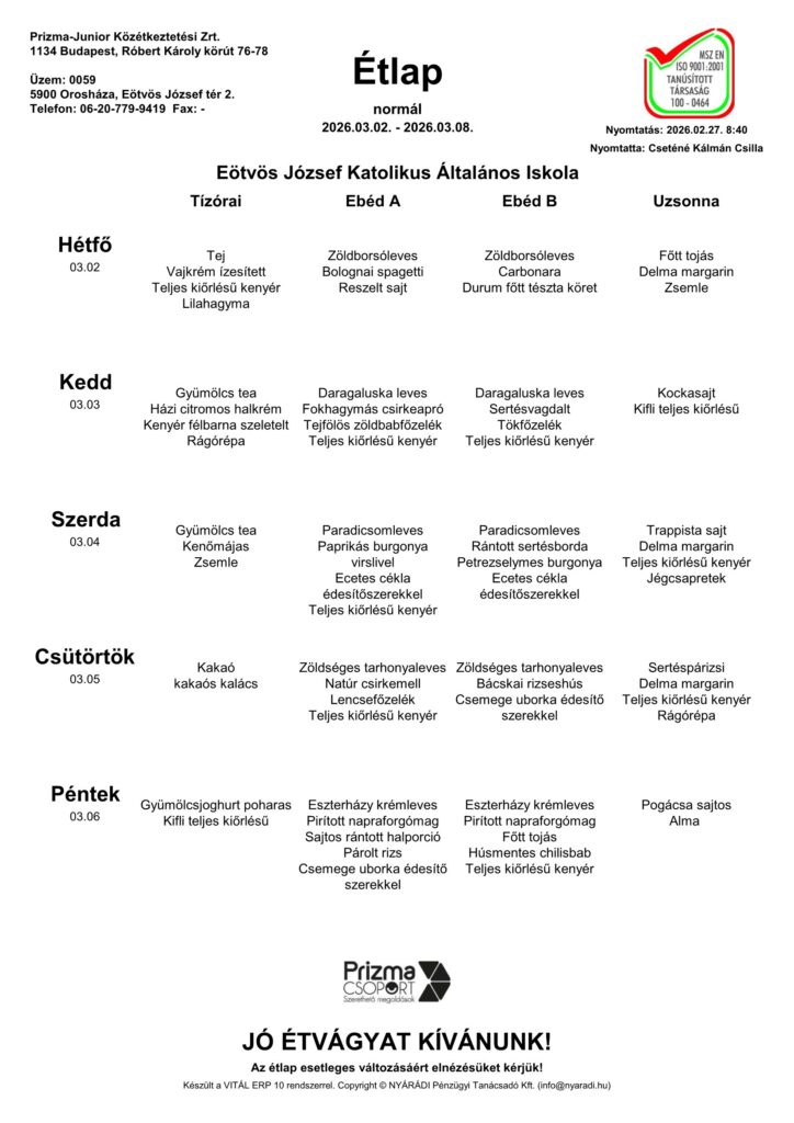 Eotvos Alt. Iskola 10. Heti Etlap