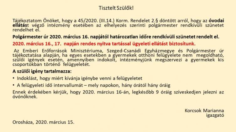 Igazgatói hirdetmény