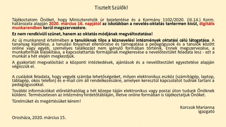 Igazgatói hirdetmény