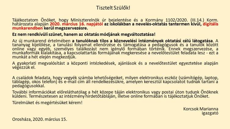 Igazgatói hirdetmény