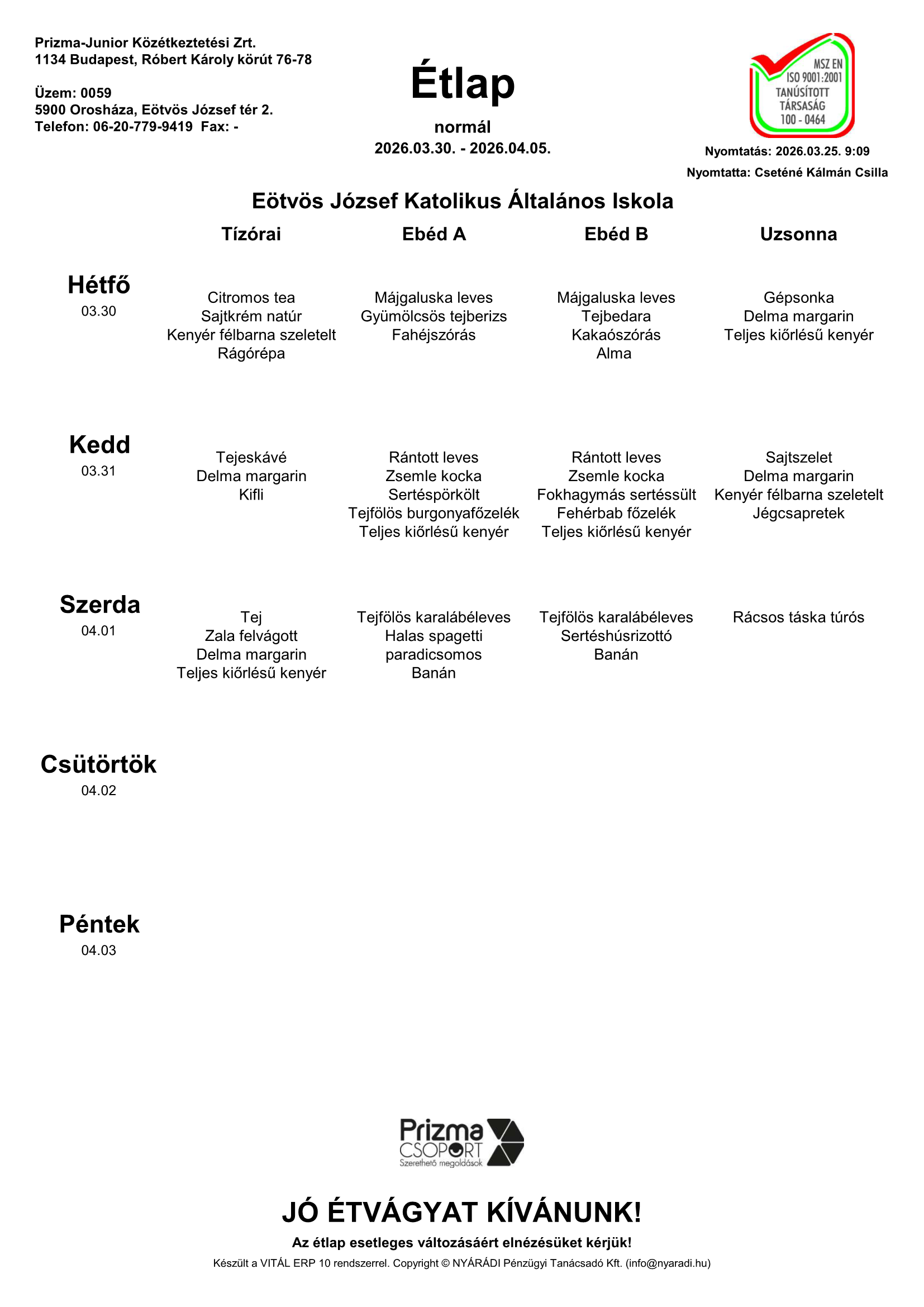 Eotvos Alt. Iskola 14. Heti Etlap