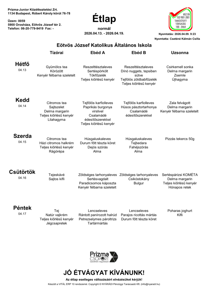 Eotvos Alt. Iskola 16. Heti Etlap