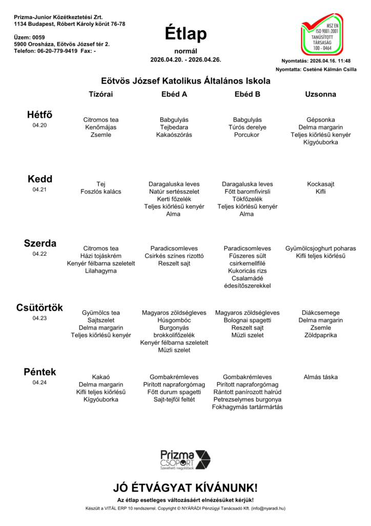 Eotvos Alt. Iskola 17. Heti Etlap